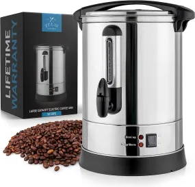 50 Cup Stainless Steel Large Commercial Coffee Urn - Coffee Dispenser For Quick Brewing - Automatic Hot Water Dispenser